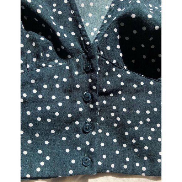 Lulus Polka Dot Long Sleeve Crop Top Womens M Green Long Sleeve St Patricks Day - Picture 5 of 7